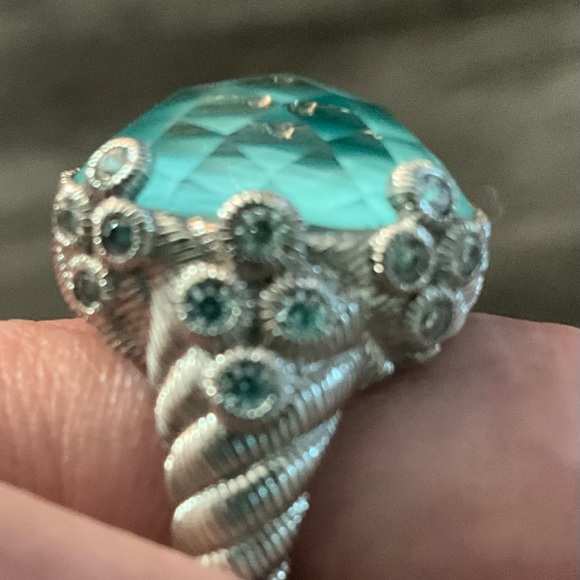 Judith Ripka Sterling Oval Turquoise and Quartz Doublet Cocktail Ring 5.75 - Picture 13 of 16